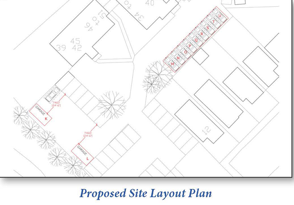 Lot: 121 - PARCEL OF LAND WITH PLANNING FOR TWO GARAGES AND NINE BOLLARD PARKING SPACES -
